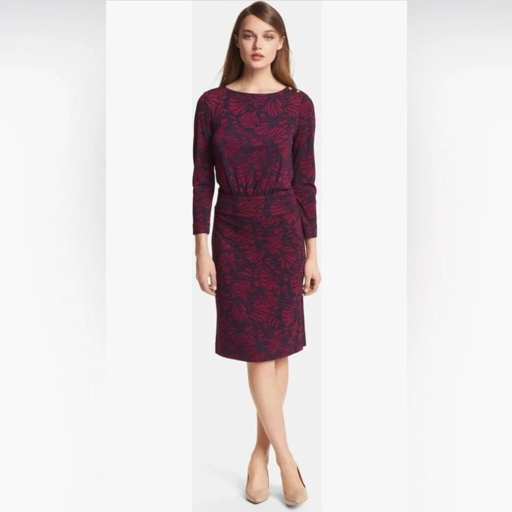 Tory Burch XL Etta Dress – Gold Logo Button Shoulder Pink Navy